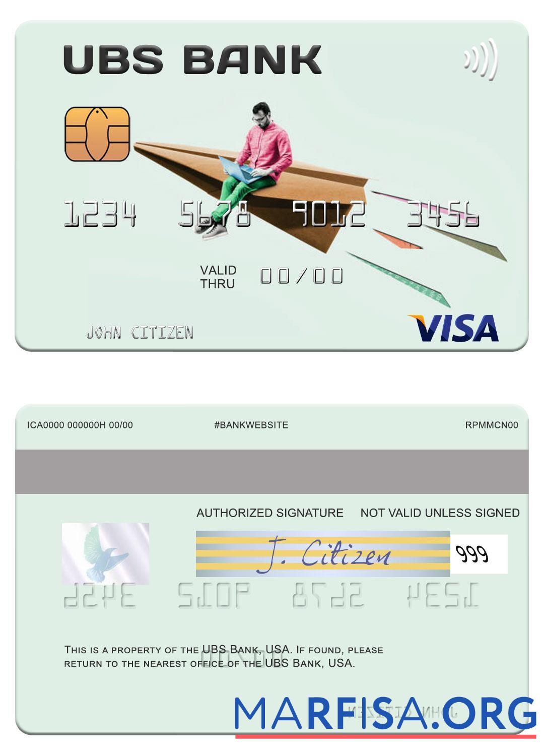 Printable USA UBS Bank visa card template